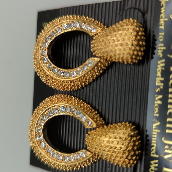Kenneth Jay Lane Crystal Studded Textured Door Knocker Earrings NEW - Picture 6 of 6